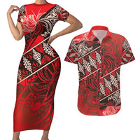 Vintage Ngatu Tribal Tonga Pattern Couples Matching Short Sleeve Bodycon Dress and Hawaiian Shirt - Polynesian Pride