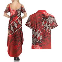 Vintage Ngatu Tribal Tonga Pattern Couples Matching Summer Maxi Dress and Hawaiian Shirt - Polynesian Pride