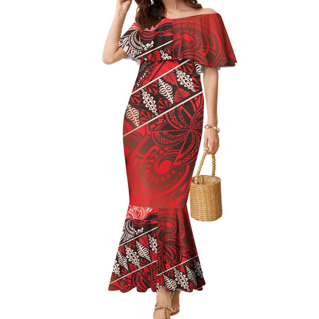 Vintage Ngatu Tribal Tonga Pattern Family Matching Mermaid Dress and Hawaiian Shirt - Polynesian Pride