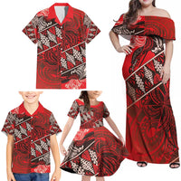 Vintage Ngatu Tribal Tonga Pattern Family Matching Off Shoulder Maxi Dress and Hawaiian Shirt - Polynesian Pride
