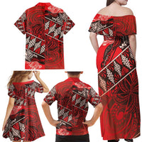 Vintage Ngatu Tribal Tonga Pattern Family Matching Off Shoulder Maxi Dress and Hawaiian Shirt - Polynesian Pride