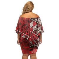 Vintage Ngatu Tribal Tonga Pattern Family Matching Off Shoulder Short Dress and Hawaiian Shirt - Polynesian Pride