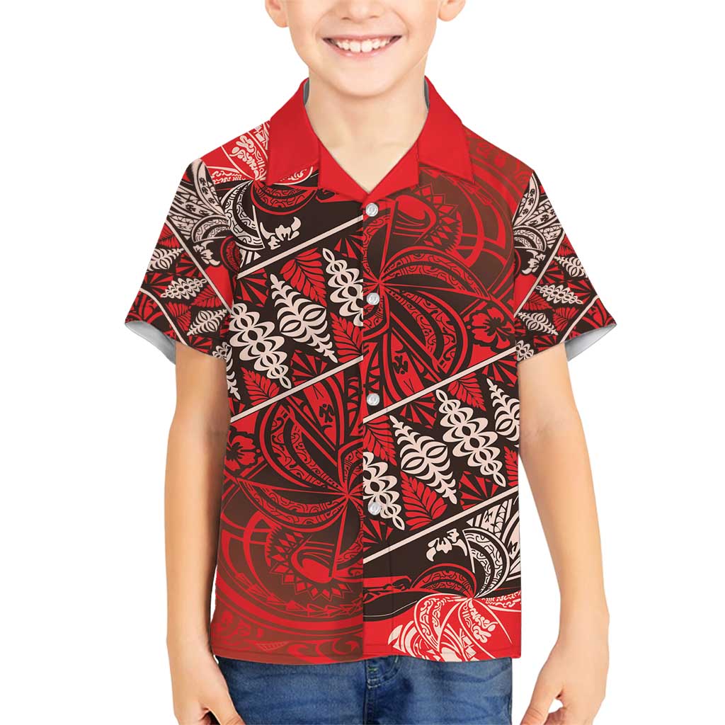Vintage Ngatu Tribal Tonga Pattern Family Matching Puletasi and Hawaiian Shirt LT9 Son's Shirt Red - Polynesian Pride