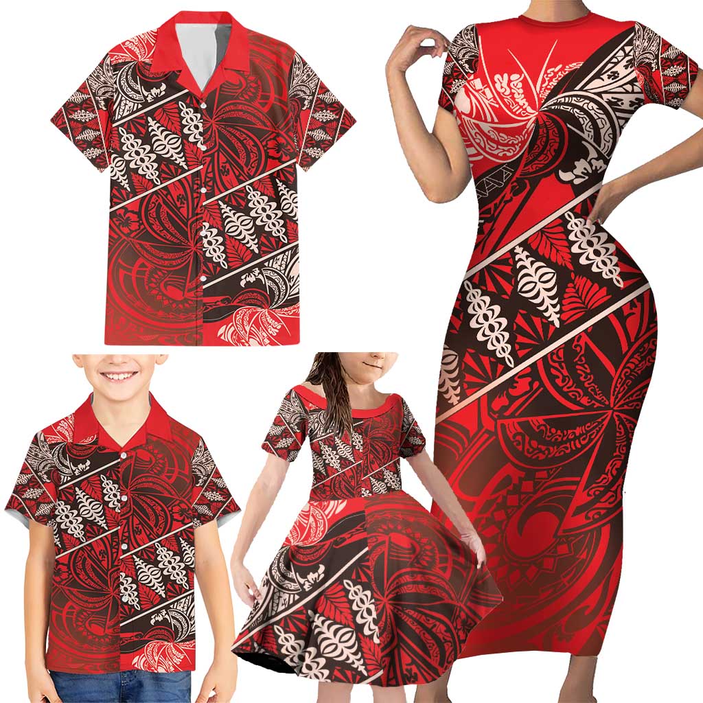 Vintage Ngatu Tribal Tonga Pattern Family Matching Short Sleeve Bodycon Dress and Hawaiian Shirt - Polynesian Pride