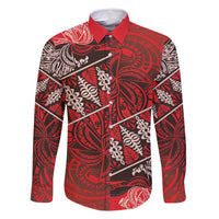 Vintage Ngatu Tribal Tonga Pattern Family Matching Tank Maxi Dress and Hawaiian Shirt LT9 Dad's Shirt - Long Sleeve Red - Polynesian Pride