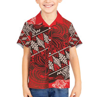 Vintage Ngatu Tribal Tonga Pattern Family Matching Tank Maxi Dress and Hawaiian Shirt LT9 Son's Shirt Red - Polynesian Pride