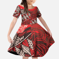 Vintage Ngatu Tribal Tonga Pattern Kid Short Sleeve Dress LT9 KID Red - Polynesian Pride