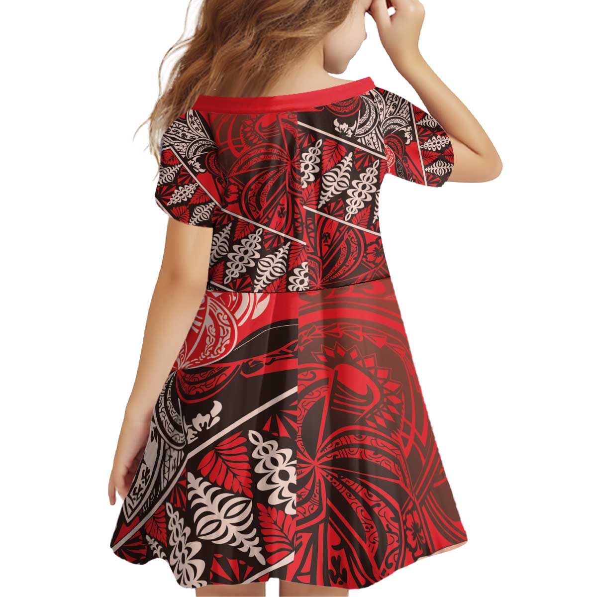Vintage Ngatu Tribal Tonga Pattern Kid Short Sleeve Dress LT9 - Polynesian Pride