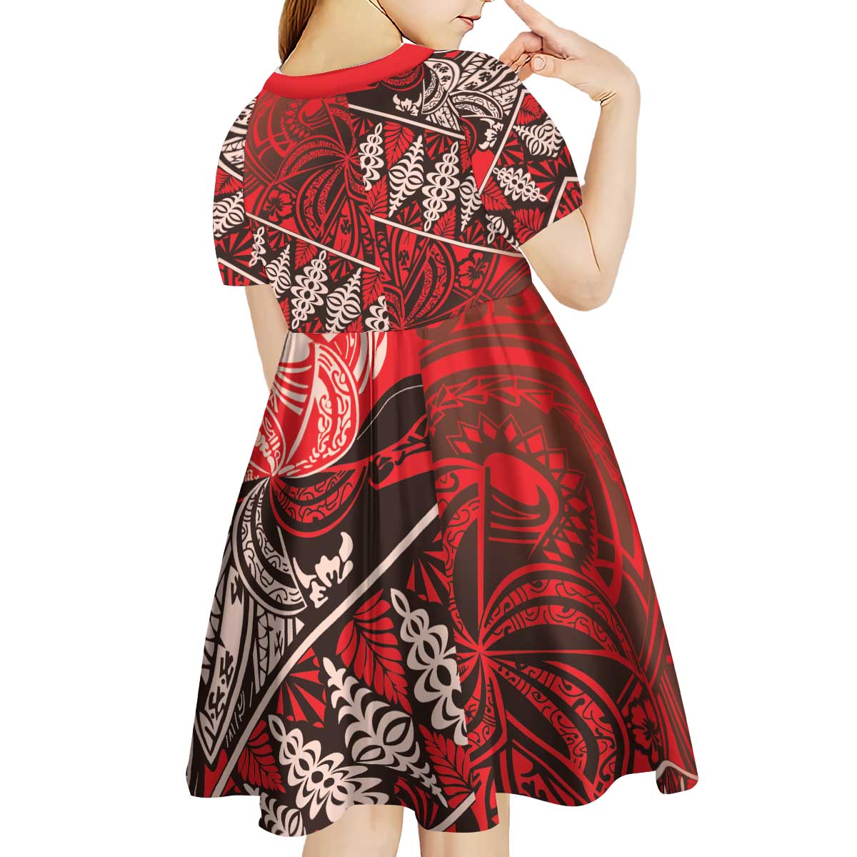 Vintage Ngatu Tribal Tonga Pattern Kid Short Sleeve Dress LT9 - Polynesian Pride