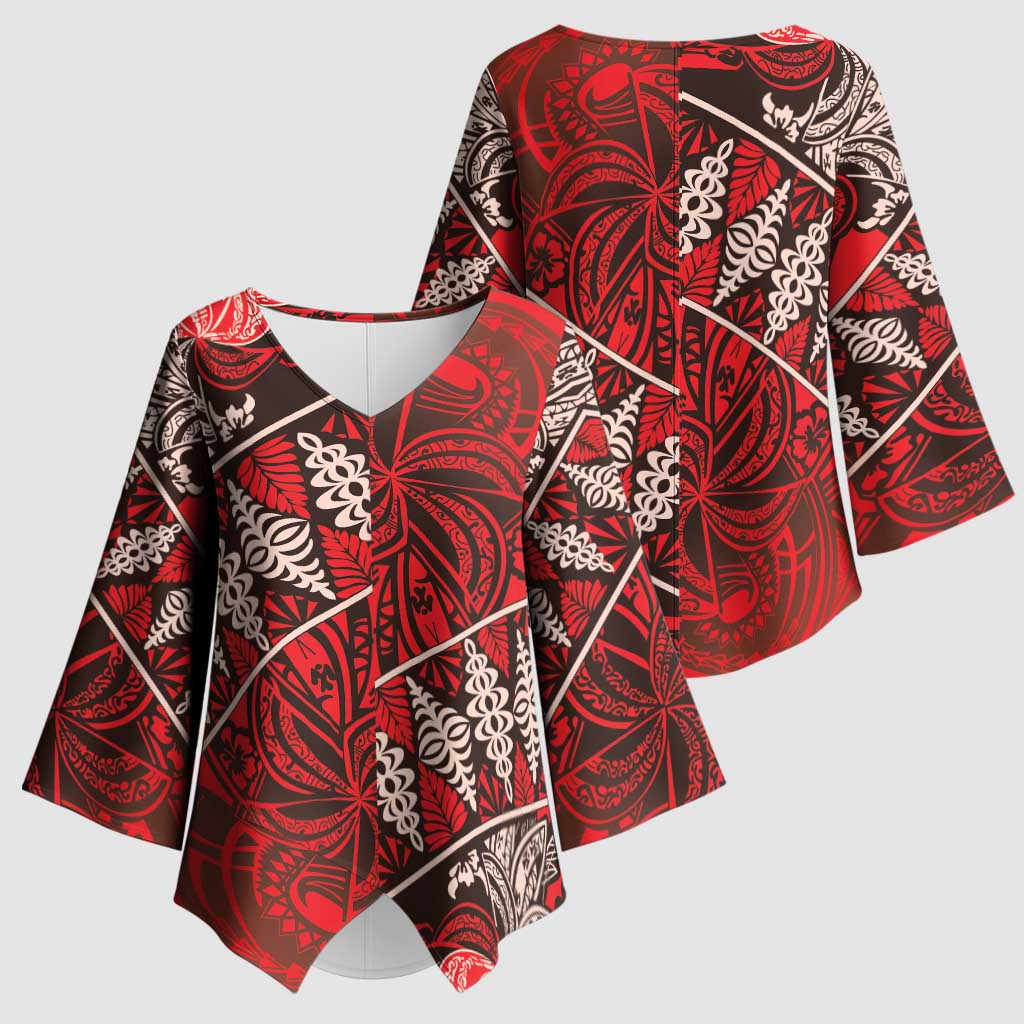 Vintage Ngatu Tribal Tonga Pattern Kimono Sleeve Blouse LT9 - Polynesian Pride
