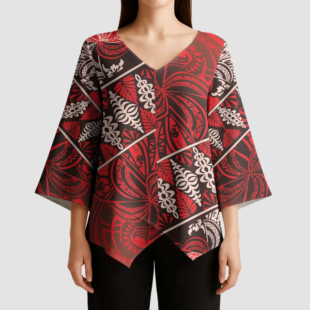 Vintage Ngatu Tribal Tonga Pattern Kimono Sleeve Blouse LT9 - Polynesian Pride