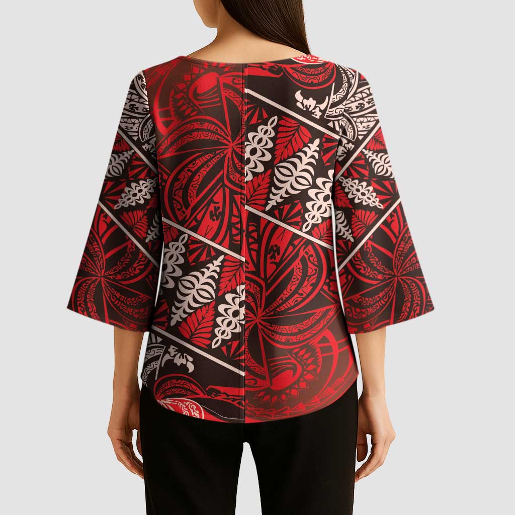 Vintage Ngatu Tribal Tonga Pattern Kimono Sleeve Blouse LT9 - Polynesian Pride