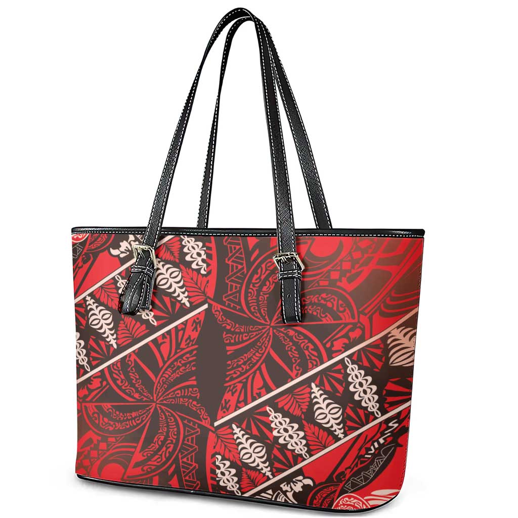 Vintage Ngatu Tribal Tonga Pattern Leather Tote Bag - Polynesian Pride