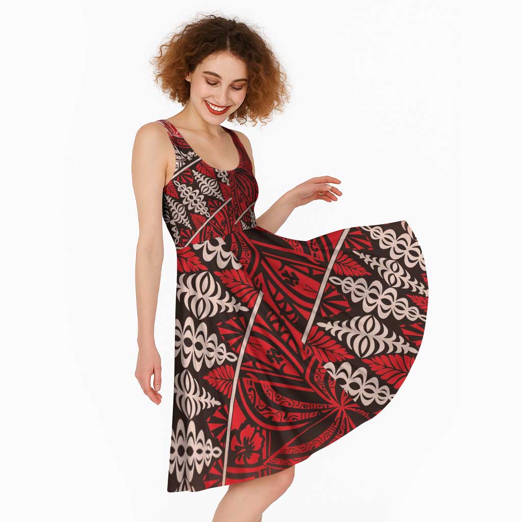 Vintage Ngatu Tribal Tonga Pattern Midi Dress - Polynesian Pride
