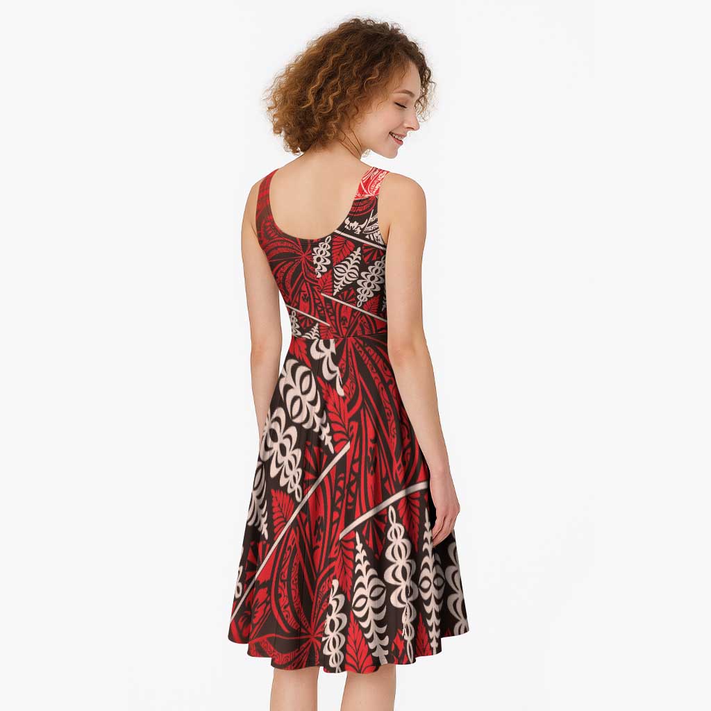 Vintage Ngatu Tribal Tonga Pattern Midi Dress - Polynesian Pride