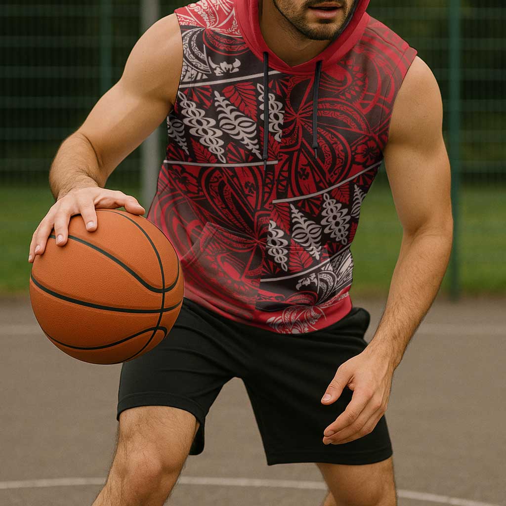 Vintage Ngatu Tribal Tonga Pattern Sleeveless Hoodie - Polynesian Pride