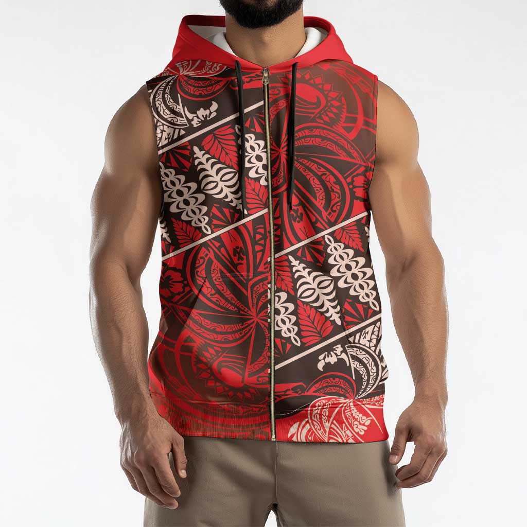 Vintage Ngatu Tribal Tonga Pattern Sleeveless Zip Hoodie - Polynesian Pride