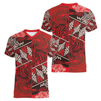 Vintage Ngatu Tribal Tonga Pattern Women V-Neck T-Shirt - Polynesian Pride