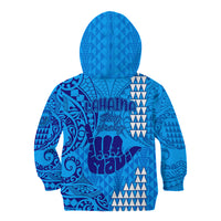 Strong Maui Kid Hoodie Good Living Hawaii with Shaka Sign Kakau Tribal Blue LT9 - Polynesian Pride