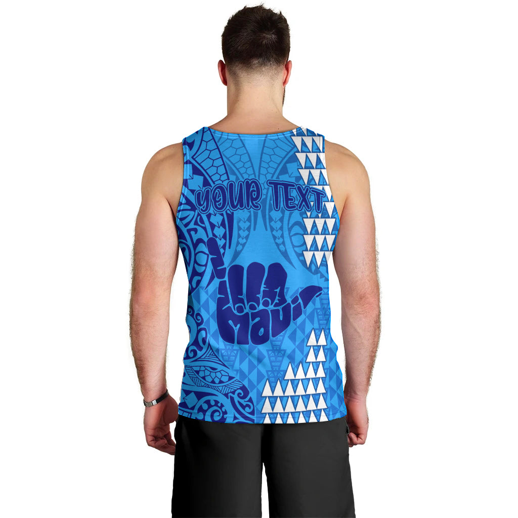 Personalised Strong Maui Men Tank Top Good Living Hawaii with Shaka Sign Kakau Tribal Blue LT9 - Polynesian Pride