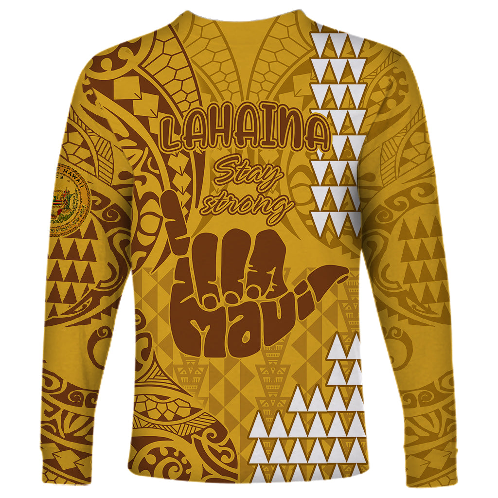 Strong Maui Long Sleeve Shirt Good Living Hawaii with Shaka Sign Kakau Tribal Gold LT9 - Polynesian Pride