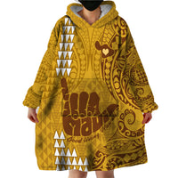 Strong Maui Wearable Blanket Hoodie Good Living Hawaii with Shaka Sign Kakau Tribal Gold LT9 - Polynesian Pride