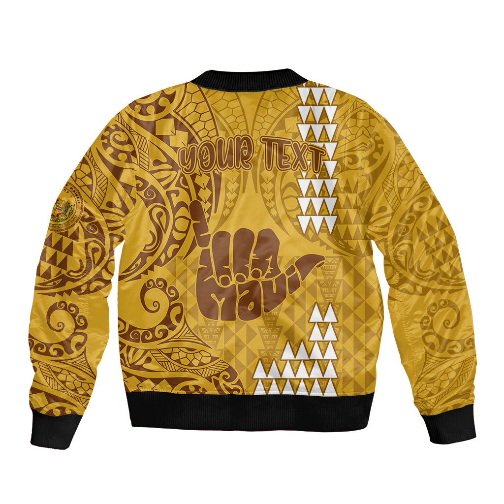 Personalised Strong Maui Bomber Jacket Good Living Hawaii with Shaka Sign Kakau Tribal Gold LT9 - Polynesian Pride