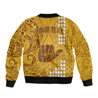 Personalised Strong Maui Bomber Jacket Good Living Hawaii with Shaka Sign Kakau Tribal Gold LT9 - Polynesian Pride