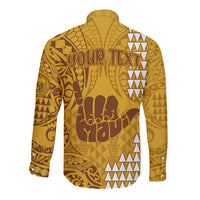 Personalised Strong Maui Long Sleeve Button Shirt Good Living Hawaii with Shaka Sign Kakau Tribal Gold LT9 - Polynesian Pride
