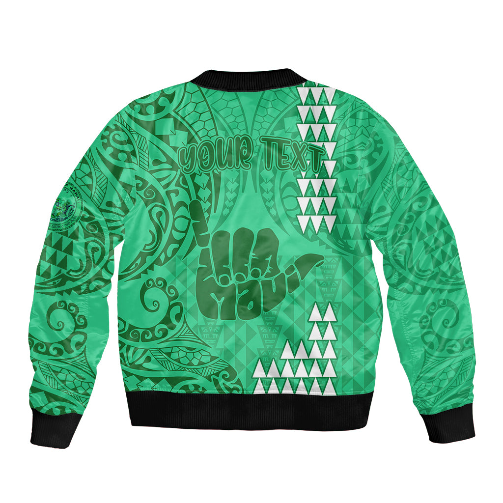Personalised Strong Maui Bomber Jacket Good Living Hawaii with Shaka Sign Kakau Tribal Green LT9 - Polynesian Pride