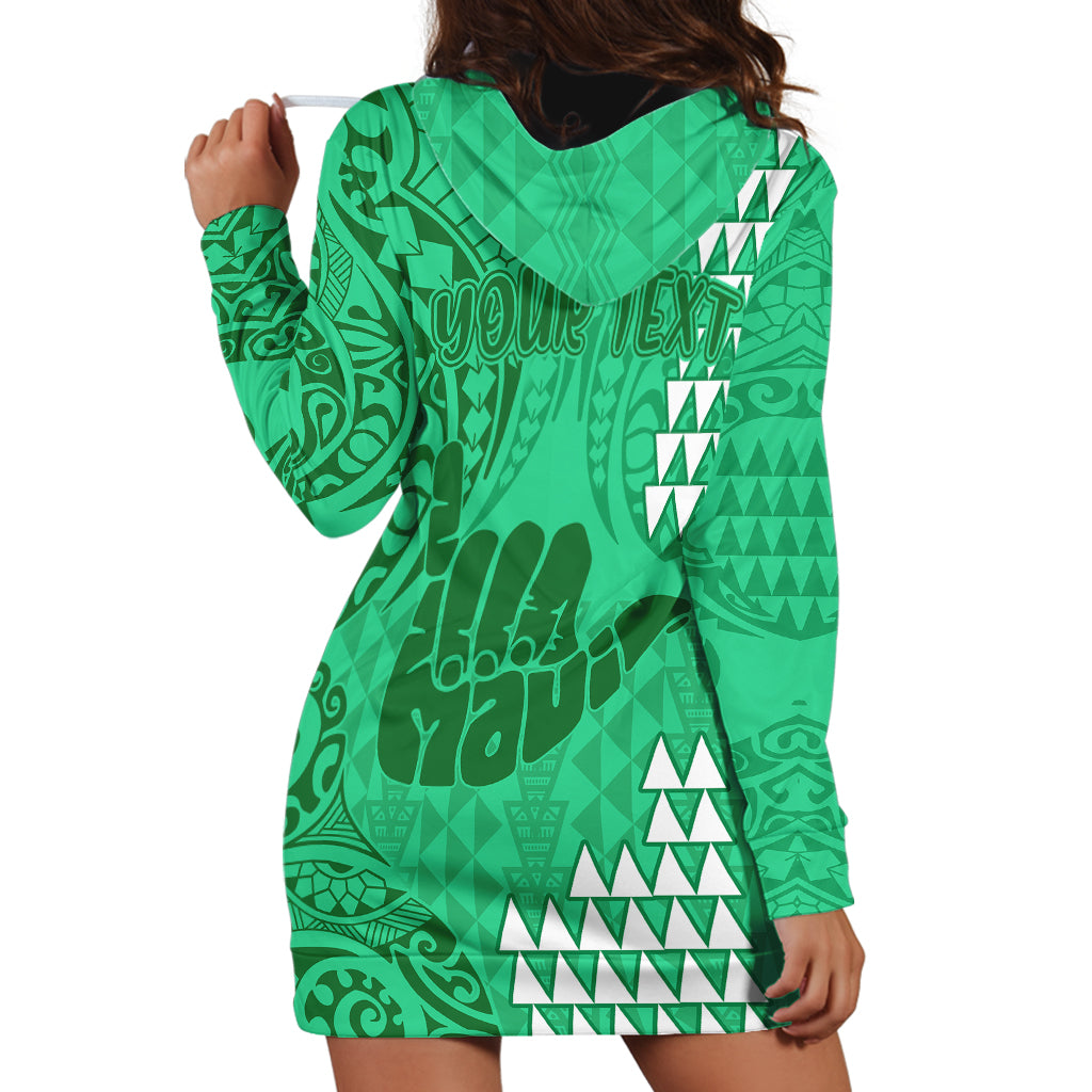 Personalised Strong Maui Hoodie Dress Good Living Hawaii with Shaka Sign Kakau Tribal Green LT9 - Polynesian Pride