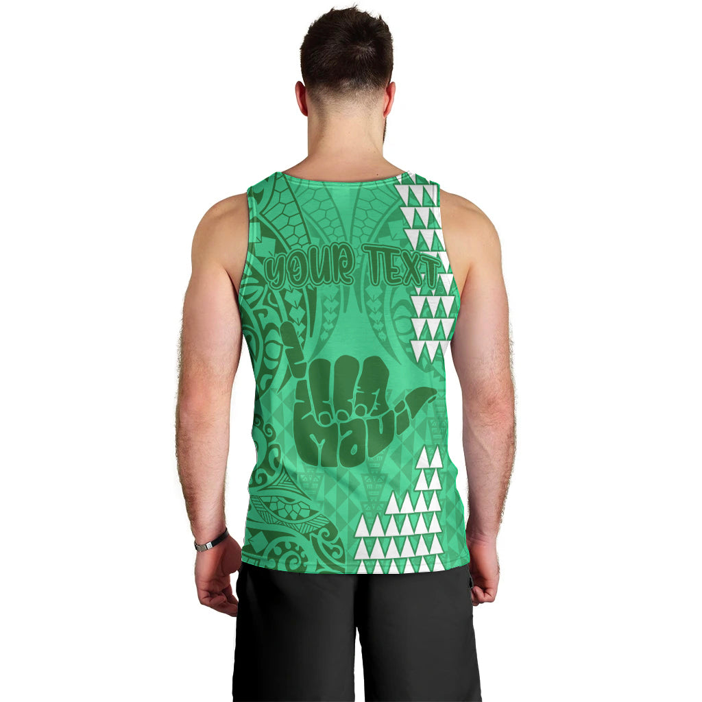 Personalised Strong Maui Men Tank Top Good Living Hawaii with Shaka Sign Kakau Tribal Green LT9 - Polynesian Pride