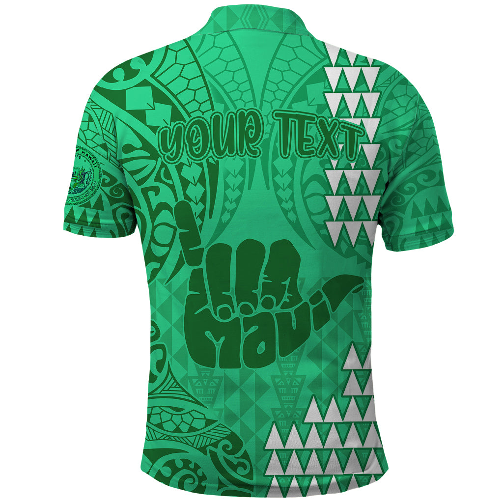 Personalised Strong Maui Polo Shirt Good Living Hawaii with Shaka Sign Kakau Tribal Green LT9 - Polynesian Pride