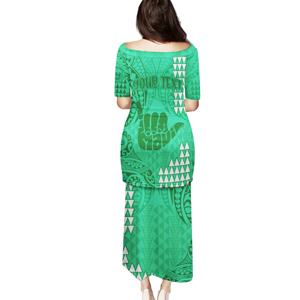 Personalised Strong Maui Puletasi Good Living Hawaii with Shaka Sign Kakau Tribal Green LT9 - Polynesian Pride