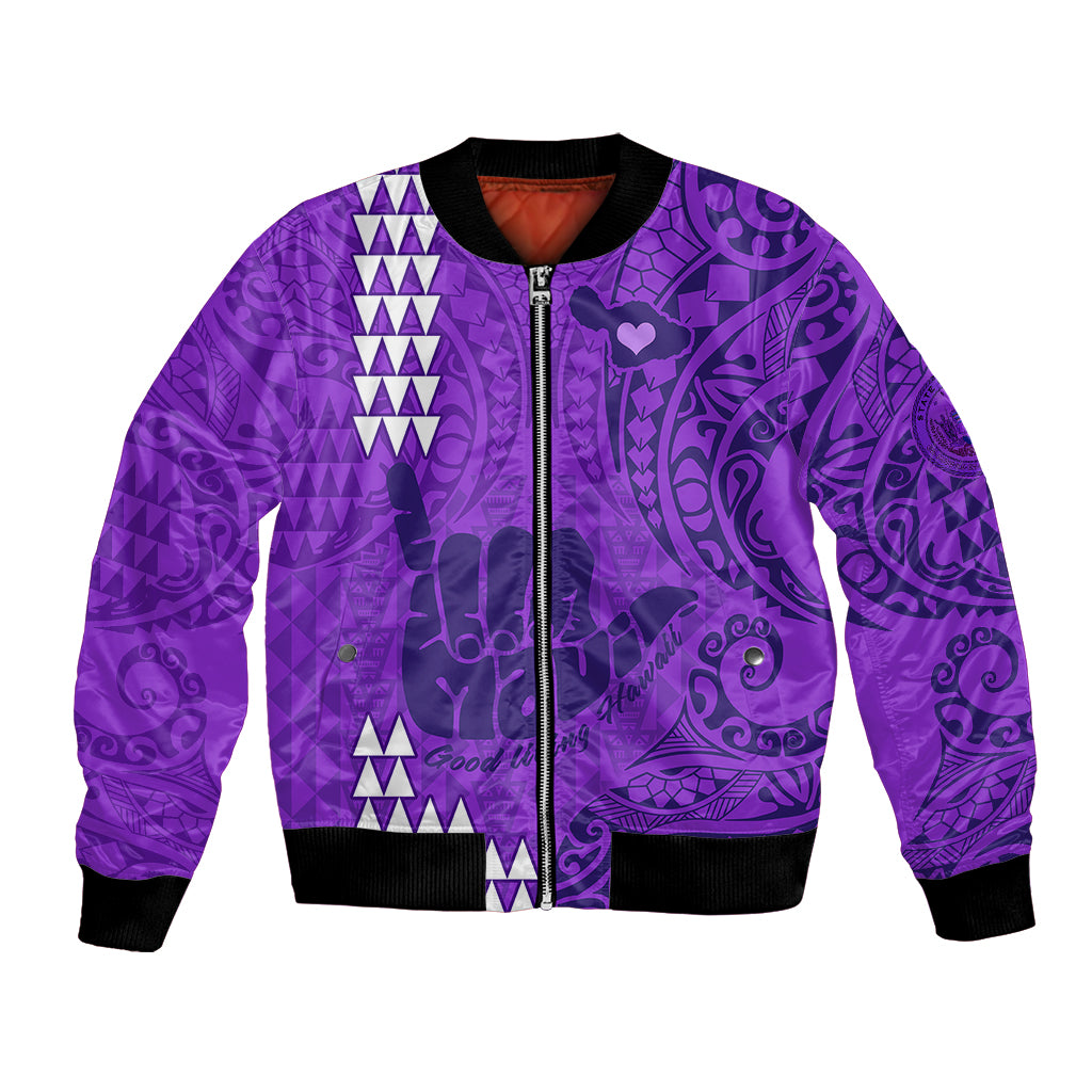 Strong Maui Bomber Jacket Good Living Hawaii with Shaka Sign Kakau Tribal Purple LT9 Unisex Purple - Polynesian Pride