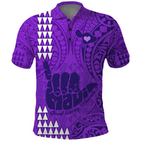 Strong Maui Polo Shirt Good Living Hawaii with Shaka Sign Kakau Tribal Purple LT9 Purple - Polynesian Pride