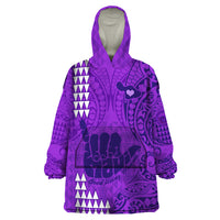 Strong Maui Wearable Blanket Hoodie Good Living Hawaii with Shaka Sign Kakau Tribal Purple LT9 One Size Purple - Polynesian Pride