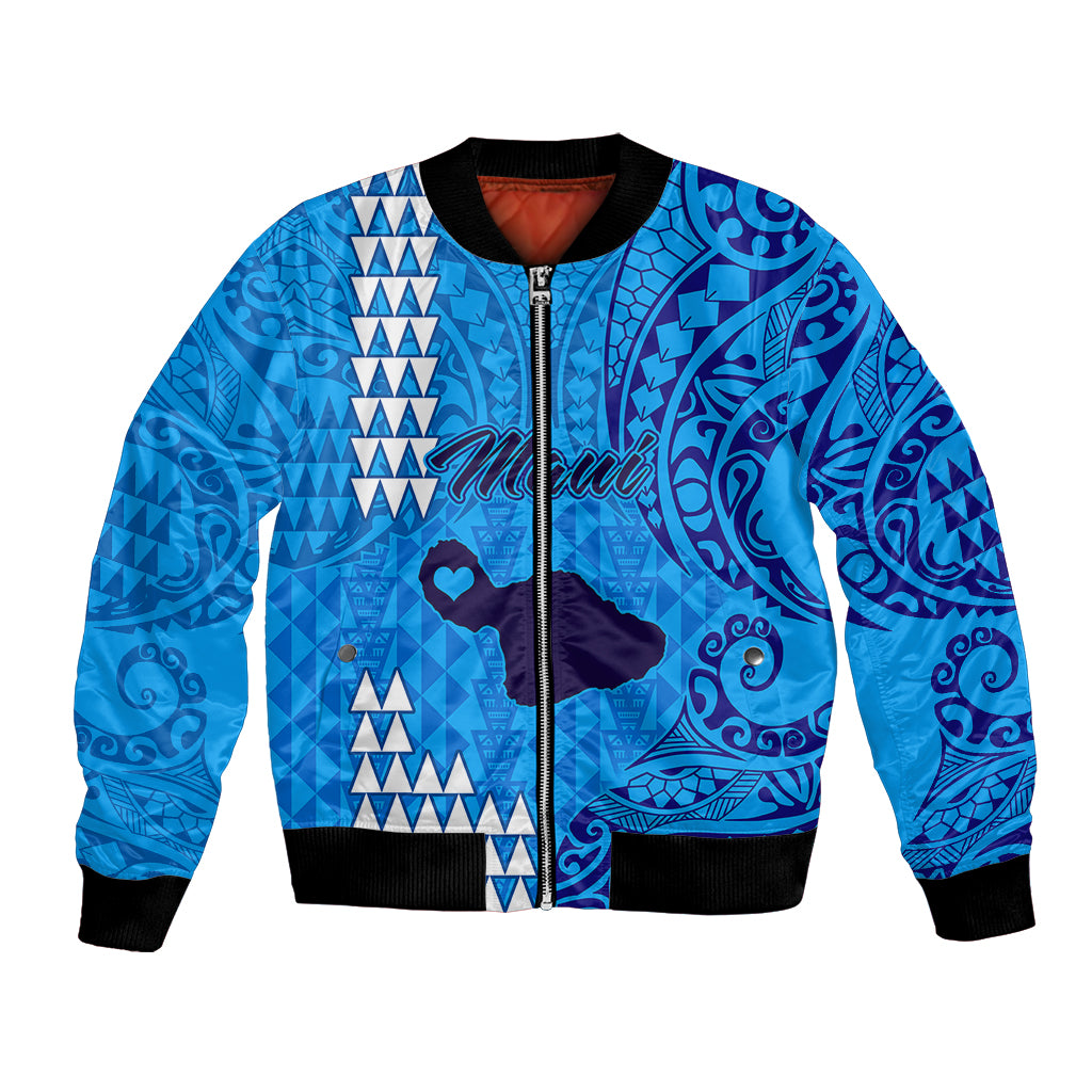 Maui Island Bomber Jacket Kakau Tribal Mixed Polynesian Pattern Blue LT9 Unisex Blue - Polynesian Pride