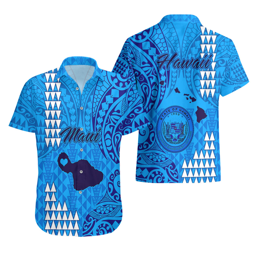 Maui Island Hawaiian Shirt Kakau Tribal Mixed Polynesian Pattern Blue LT9 - Polynesian Pride