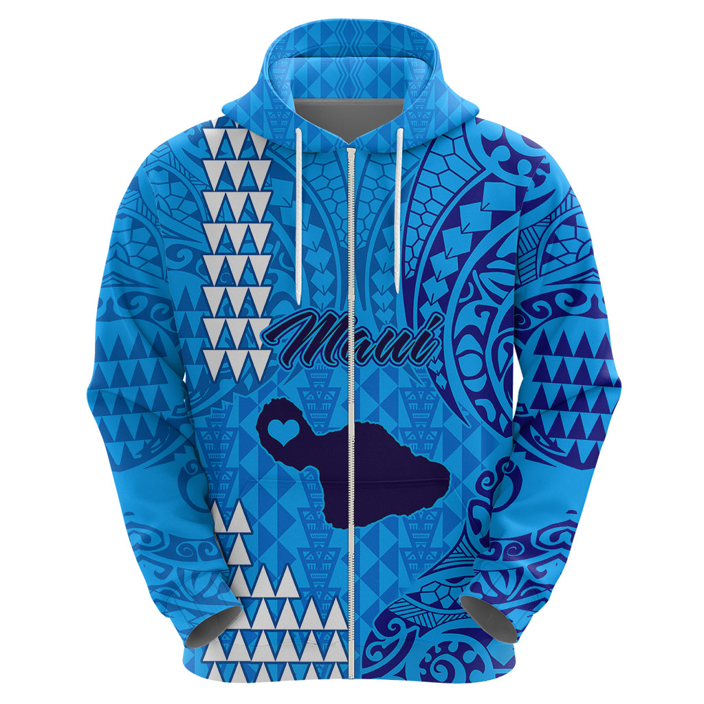 Maui Island Hoodie Kakau Tribal Mixed Polynesian Pattern Blue LT9 - Polynesian Pride