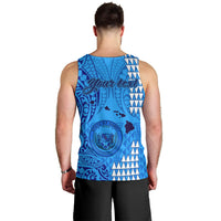 Personalised Maui Island Men Tank Top Kakau Tribal Mixed Polynesian Pattern Blue LT9 - Polynesian Pride