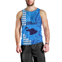 Personalised Maui Island Men Tank Top Kakau Tribal Mixed Polynesian Pattern Blue LT9 - Polynesian Pride