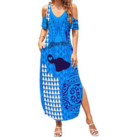 Personalised Maui Island Summer Maxi Dress Kakau Tribal Mixed Polynesian Pattern Blue LT9 Women Blue - Polynesian Pride