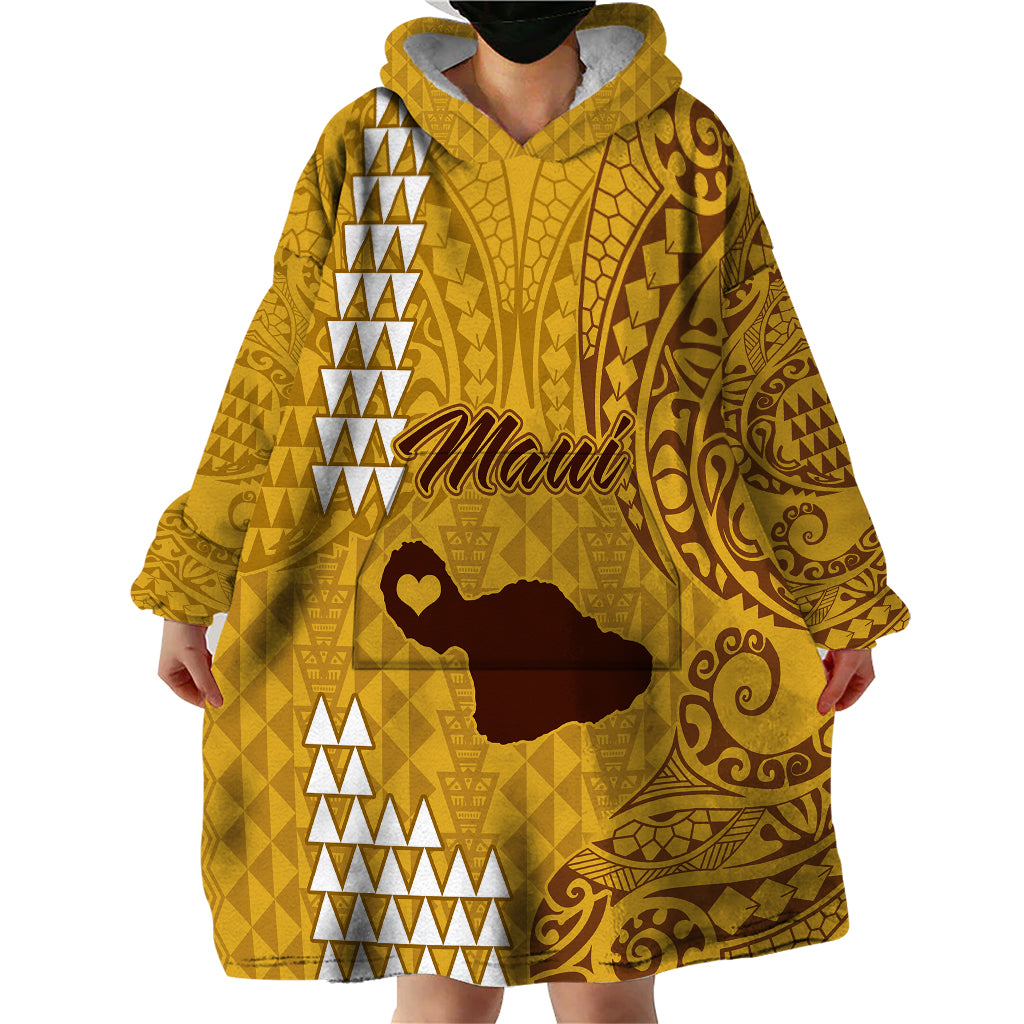 Maui Island Wearable Blanket Hoodie Kakau Tribal Mixed Polynesian Pattern Gold LT9 - Polynesian Pride