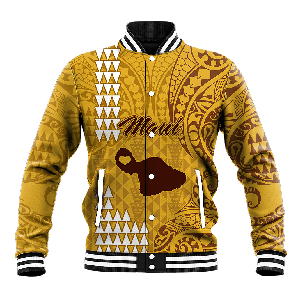 Personalised Maui Island Baseball Jacket Kakau Tribal Mixed Polynesian Pattern Gold LT9 Unisex Gold - Polynesian Pride