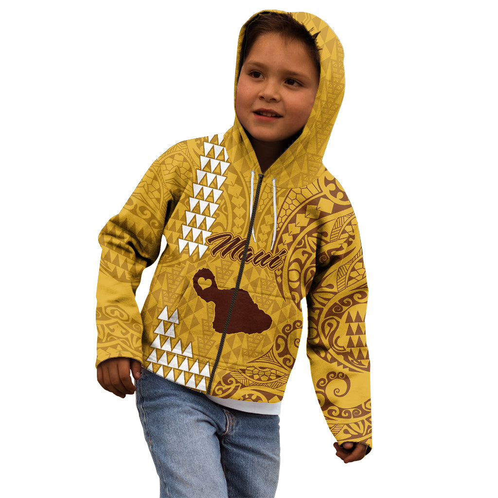 Personalised Maui Island Kid Hoodie Kakau Tribal Mixed Polynesian Pattern Gold LT9 - Polynesian Pride