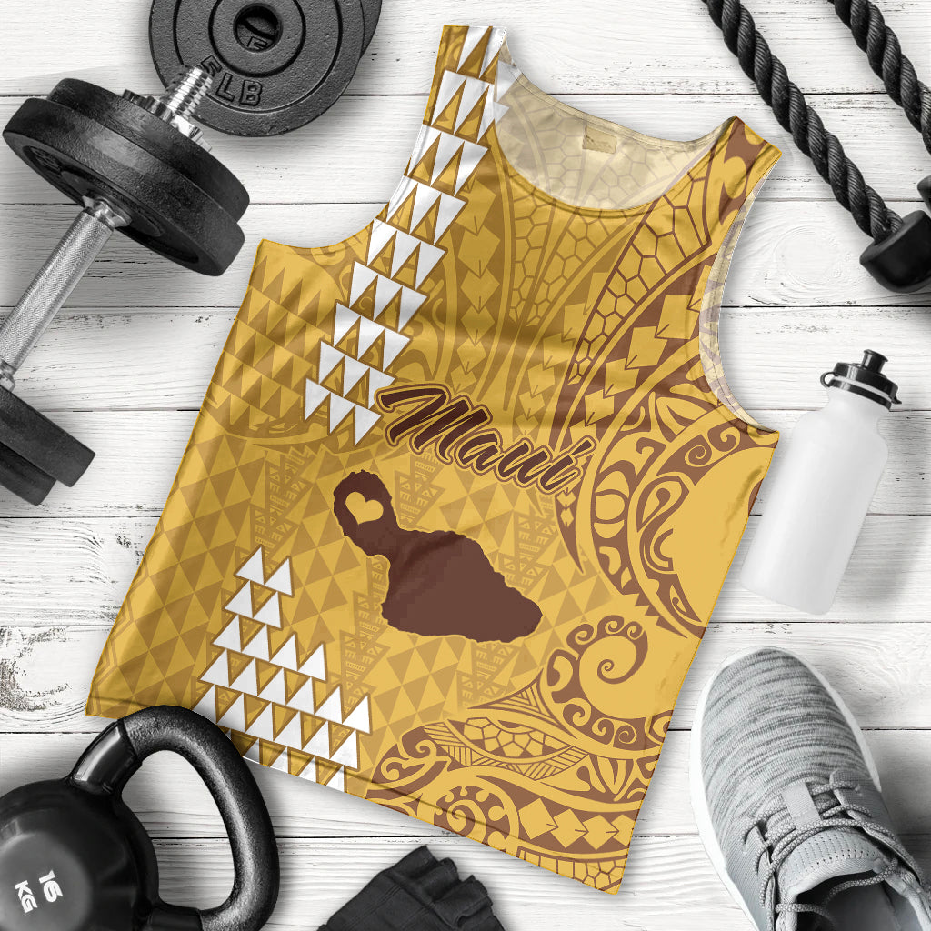 Personalised Maui Island Men Tank Top Kakau Tribal Mixed Polynesian Pattern Gold LT9 Gold - Polynesian Pride