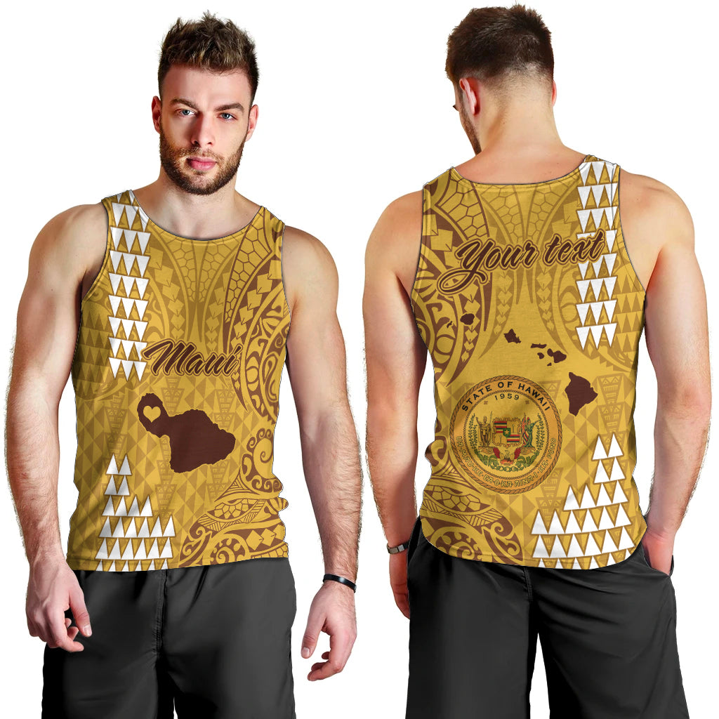 Personalised Maui Island Men Tank Top Kakau Tribal Mixed Polynesian Pattern Gold LT9 - Polynesian Pride