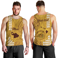 Personalised Maui Island Men Tank Top Kakau Tribal Mixed Polynesian Pattern Gold LT9 - Polynesian Pride
