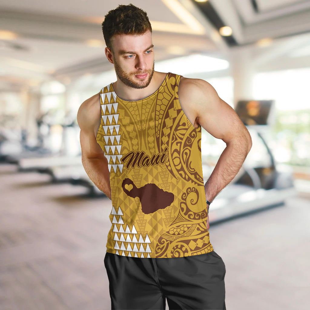 Personalised Maui Island Men Tank Top Kakau Tribal Mixed Polynesian Pattern Gold LT9 - Polynesian Pride